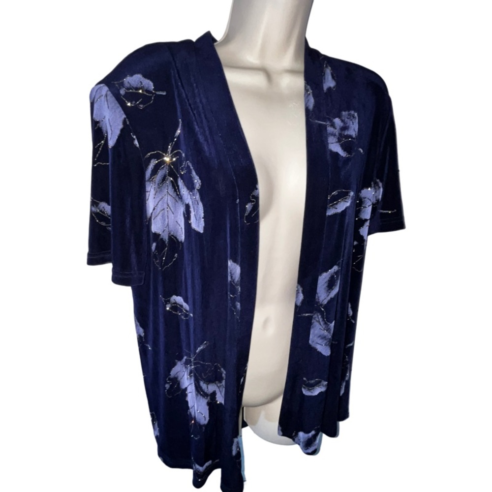 Ladies R & M RICHARDS navy and blue floral short sleeved cardigan dressy church - Picture 5 of 14